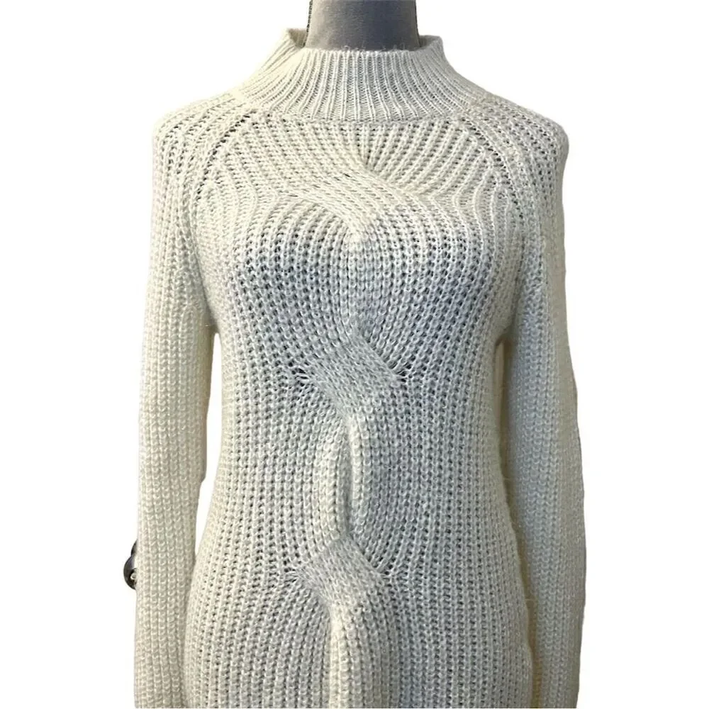 Calvin Klein Women's Ivory Mock Neck Knit Pullover Fanny Sweater S Warm Cozy
